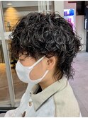 ダークアッシュニュアンスパーマ韓国マッシュベリーショート