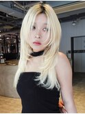 おくれ毛ロング顔周りレイヤーハイトーンブリーチ_F41053