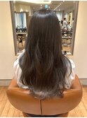ブリーチなしグレージュ明るめオリーブベージュ 前髪ありロング