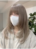 ミルクティーグレージュ小顔ウルフレイヤーくびれロングレイヤー