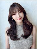大人可愛いくびれヘアレイヤーカット透明感カラー暗髪韓国ロング