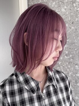 サンク 原宿 表参道(cinq) 切りっぱなしボブハイトーンカラーナチュラルボブピンクベージュ