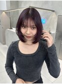 ハッシュカット/顔周りレイヤー/ワインレッドカラー
