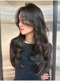 韓国ヘアロング顔周りレイヤーグレージュ_ba587552