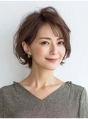 白髪ぼかし脱白髪染め似合わせショートボブ40代50代60代