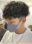 ツイストスパイラルパーマメンズパーママッシュウルフフェード