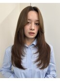 ロングレイヤー　長め前髪　ブリーチなしカラー