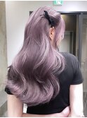 フェミニンロングラベンダーミルクティー韓国風巻きハーフツイン
