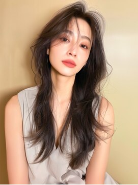 ラベストクズハ(LOVEST KUZUHA) ロングレイヤー/艶髪/韓国風ヘア/アッシュブラウン/大人ブラウン