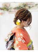 結婚式お呼ばれ振袖ルーズシニヨン