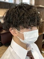 メンズ波巻きスパイラルパーマショートプードルパーマコンマヘア