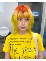 レコ 渋谷(LECO) レイヤーウルフカットオレンジイエローハイトーンデザインカラー