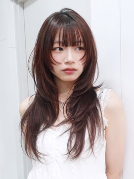 グレージュロング暗めカラー韓国ヘア顔周りレイヤー_F21130