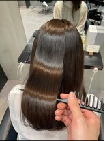 アム 表参道(am) 小顔薄めバンググレージュレイヤーロング前髪パーマ黒髪