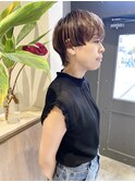 小顔ストレートボブ黒髪グレージュダークオレンジモード