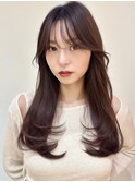 ロングレイヤーカット内巻きレイヤー似合わせカット小顔スタイル