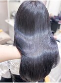 透明感黒髪ネビージュ愛され小顔うる艶ロングレイヤー新宿