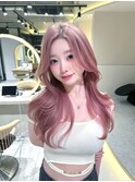 ★丸型逆三角ホワイトグレージュデジタルパーマチェリーブラウン
