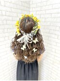 ふわふわミックス巻きの花かんむり♪