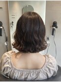 コテ巻きボブパーマ×透明感グレージュ