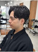 センターパート波巻きパーマニュアンスパーマ