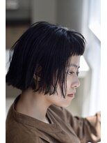 ソラ ヘアデザイン(Sora hair design) オン眉の、黒髪切りっぱなしボブ