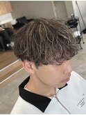 メンズ波巻きスパイラルパーマ×ホワイトメッシュ/新潟/万代
