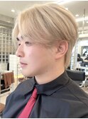 韓国メンズホワイトシースルーマッシュアッシュグレージュカラー