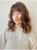 パーマ セミロングレイヤー レイヤー ナチュラルブラウン カット