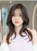 大人かわいい前髪セシルカットココアブラウンフリンジウェーブ