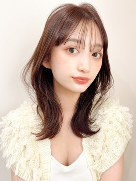レア 表参道(L'ea) くびれヘアアプリコットオレンジ夏ヘアハイライトカラー