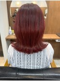 ダークレッド　外ハネボブ　くびれヘア　ハイライト　オージュア
