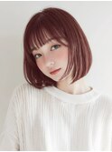 ミニボブ　ピンクブラウン　博多美容室
