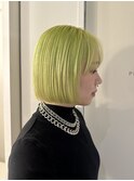 切りっぱなしミニボブペールグリーンハイトーンカラー