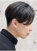 センターパートウルフニュアンスパーマコンマバングツーブロック