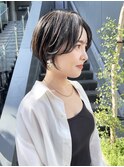 NUDEフェザーショート前髪カット黒髪ショート大人ショートボブ