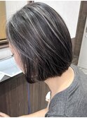 ハイライトショートボブグレージュイルミナカラー韓国風堺東