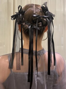 ヘアアレンジ/リボンアレンジ/タイトヘア/結婚式ヘアセット