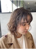 ボブニュアンスパーマ小顔レイヤーカット透け感ベージュカラー
