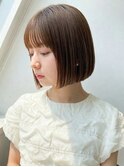 小顔透明感ココアブラウンミニボブ×切りっぱなし春カラー