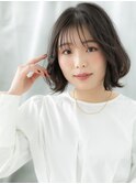 シースルーバング似合わせカラーボブパーマq古河30代40代