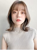 アプリコットオレンジイヤリングカラー外ハネボブくびれヘアa