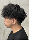 メンズ/アップバング/ツーブロックマッシュ/束感ショート波巻き