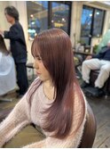 ピンクカラーxシースルー前髪♪ロングレイヤー20代30代40代