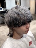エンドカラー×メンズハイトーン×ホワイトカラー×ウルフカット