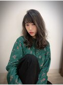 ワイドバング ニュアンスパーマ アッシュブラウン セミディ
