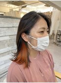 オレンジカラー　インナーカラー　ポイントブリーチ