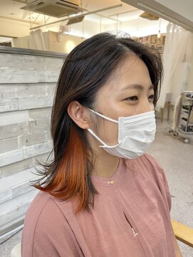 ヘアー アレス(hair ales) オレンジカラー インナーカラー ポイントブリーチ