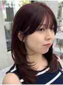 美髪カールピンクブラウンエアリーロングセミディ似合わせ前髪