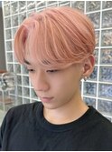 渋谷メンズブリーチカラーコーラルピンクベージュセンターパート